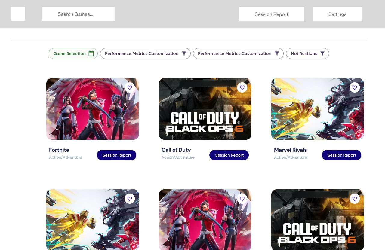 Wireframe — settings, game selection grid