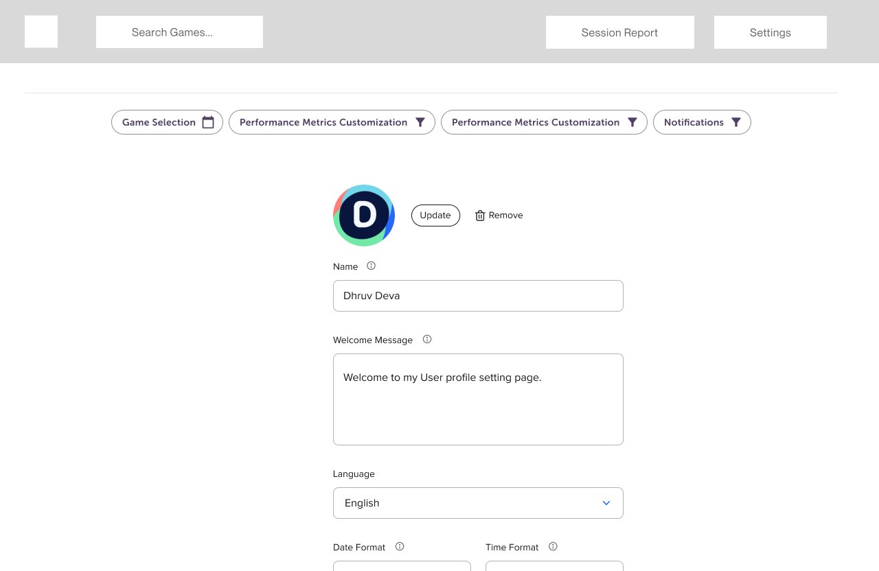 Wireframe — settings, profile tab