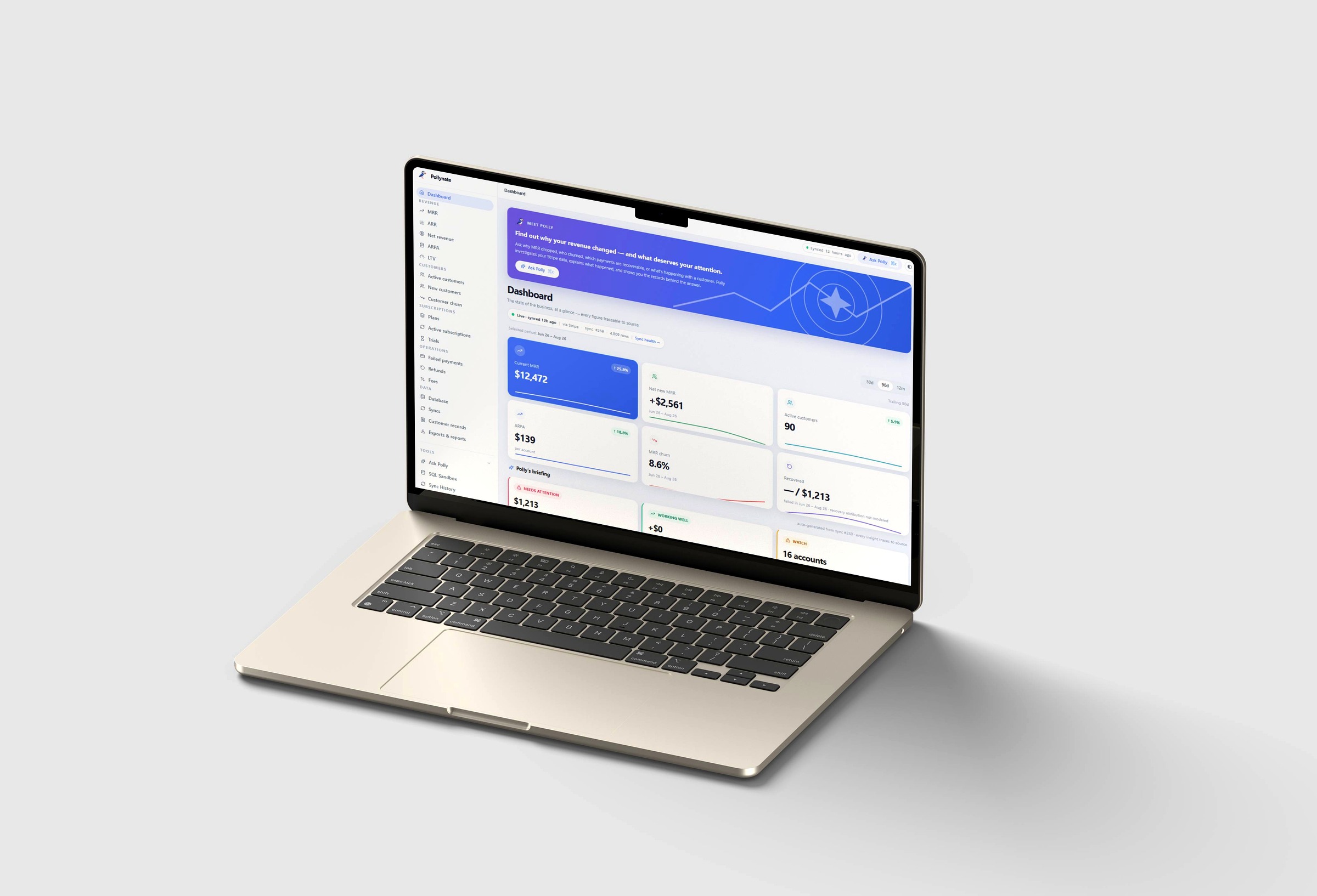 Pollynate dashboard on a MacBook Air, three-quarter view
